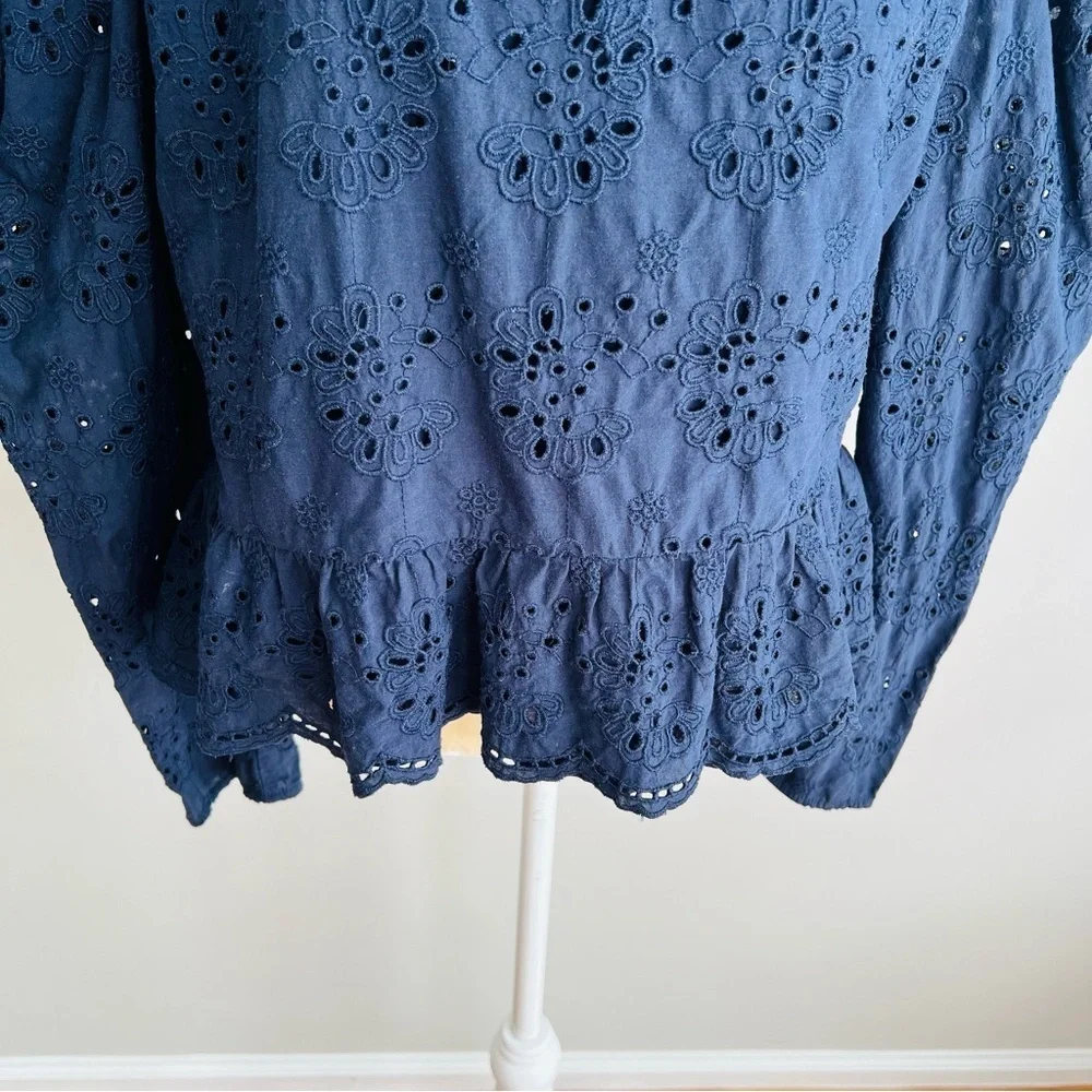 Express eyelet puff sleeve peplum top - Picture 7 of 10